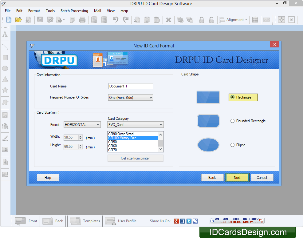 screenshots of id card design software to make identity cards and id identity card size