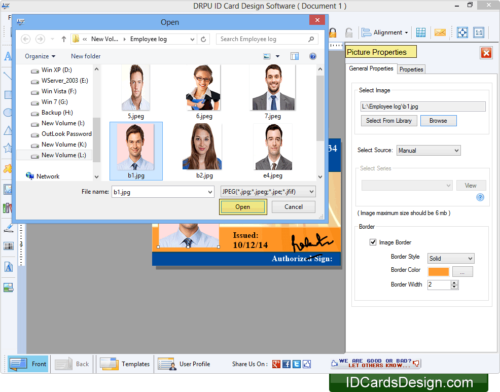 Screenshots of ID card design software to make identity cards and ID badges