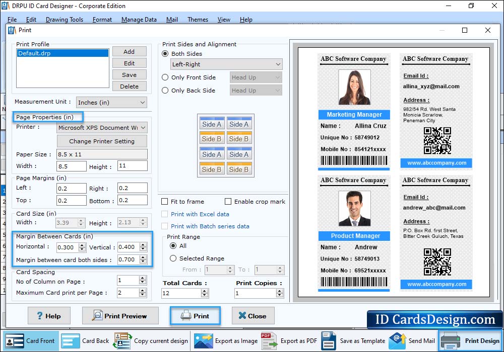 Print designed id cards