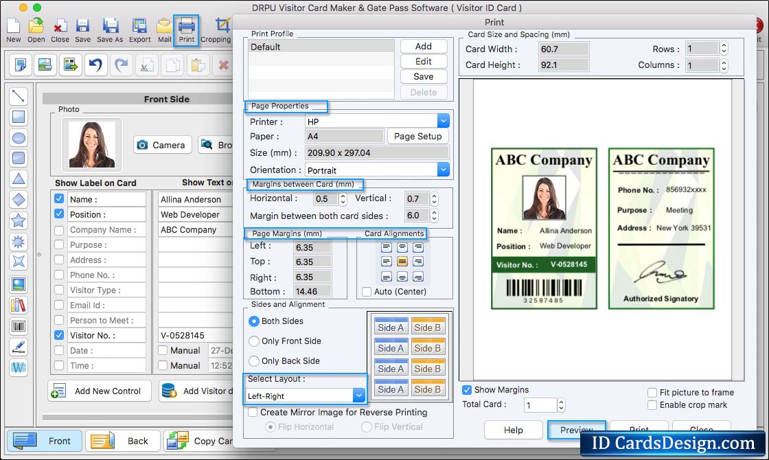 Print your designed id cards